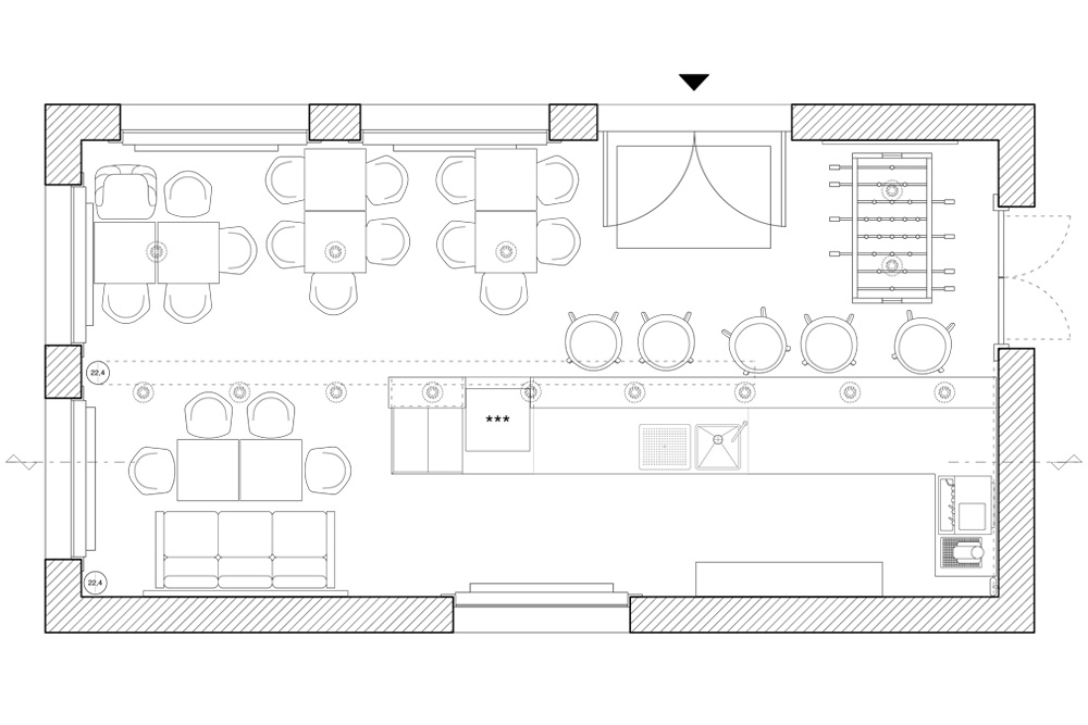 Grundriss des Café Konsum, Design Campus der Burg Giebichenstein Hochschule für Kunst und Design